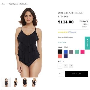 New Magicsuit Solid Rita Tankini Top Black Size 8
